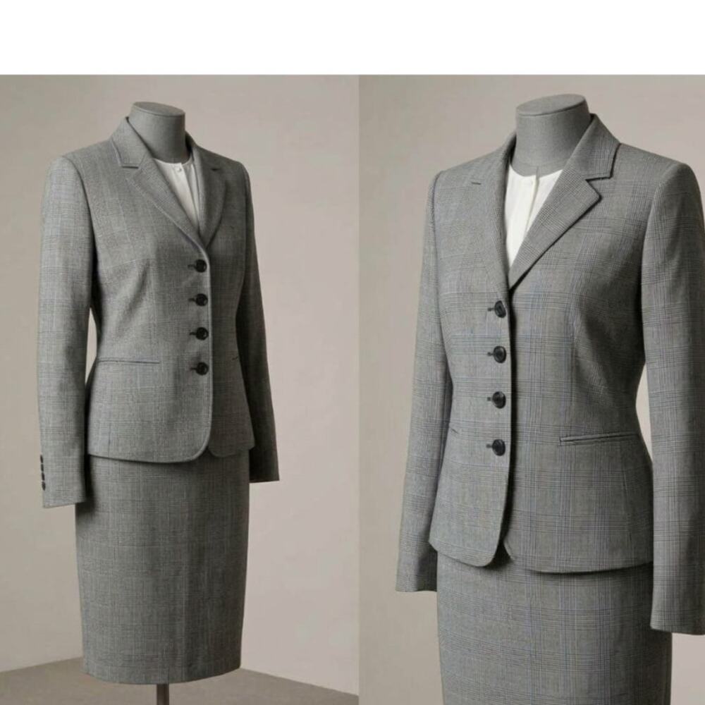 Lauren Ralph Lauren Petite 6P Gray Glen Plaid Skirt Suit Set Blazer Career 2 Pc